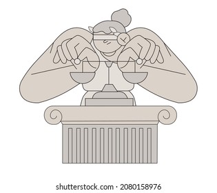 Antique marble statue of woman,  goddess or empress on column on white background. Mythical, ancient greek or ancient roman style. Hand drawn Vector illustration. Classic statue in modern style.