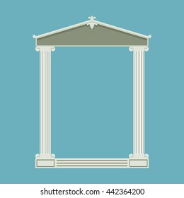 Antique marble temple front with ionic columns, vector illustration