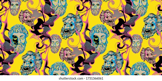 Antique mask. Seamless pattern. Vector illustration. Suitable for fabric, mural, wallpapers, wrapping paper and the like