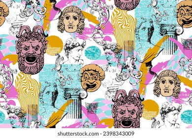 Antique mask. Seamless pattern. Vector illustration. Suitable for fabric, mural, wallpapers, wrapping paper and the like