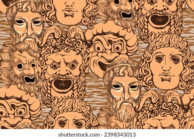 Antique mask. Seamless pattern. Vector illustration. Suitable for fabric, mural, wallpapers, wrapping paper and the like