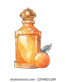 Antique medicine bottle, fresh herb illustration label icon isolated