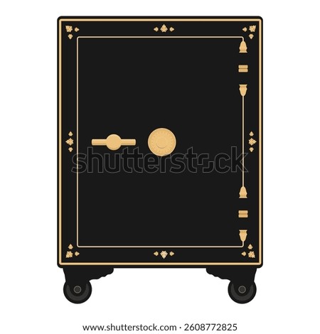Antique metal fireproof wheeled safe box isolated on white background. Vector