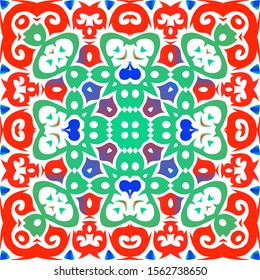 Antique mexican talavera ceramic. Bathroom design. Vector seamless pattern illustration. Red floral and abstract decor for scrapbooking, smartphone cases, T-shirts, bags or linens.