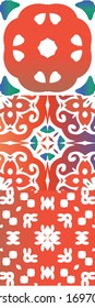 Antique mexican talavera ceramic. Collection of vector seamless patterns. Graphic design. Red floral and abstract decor for scrapbooking, smartphone cases, T-shirts, bags or linens.