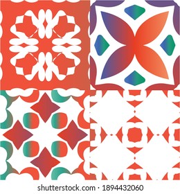 Antique mexican talavera ceramic. Collection of vector seamless patterns. Kitchen design. Red floral and abstract decor for scrapbooking, smartphone cases, T-shirts, bags or linens.