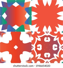 Antique mexican talavera ceramic. Collection of vector seamless patterns. Stylish design. Red floral and abstract decor for scrapbooking, smartphone cases, T-shirts, bags or linens.