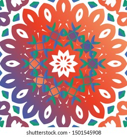 Antique mexican talavera ceramic. Colored design. Vector seamless pattern template. Red floral and abstract decor for scrapbooking, smartphone cases, T-shirts, bags or linens.