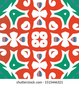 Antique mexican talavera ceramic. Colored design. Vector seamless pattern frame. Red floral and abstract decor for scrapbooking, smartphone cases, T-shirts, bags or linens.