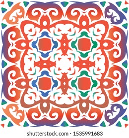 Antique mexican talavera ceramic. Colored design. Vector seamless pattern theme. Red floral and abstract decor for scrapbooking, smartphone cases, T-shirts, bags or linens.