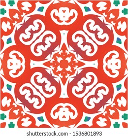 Antique mexican talavera ceramic. Colored design. Vector seamless pattern template. Red floral and abstract decor for scrapbooking, smartphone cases, T-shirts, bags or linens.