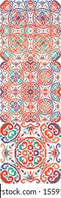 Antique mexican talavera ceramic. Colored design. Collection of vector seamless patterns. Red floral and abstract decor for scrapbooking, smartphone cases, T-shirts, bags or linens.