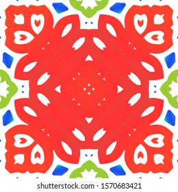 Antique mexican talavera ceramic. Colored design. Vector seamless pattern template. Red floral and abstract decor for scrapbooking, smartphone cases, T-shirts, bags or linens.