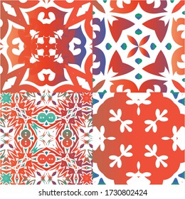 Antike mexikanische Talavera Keramik. Farbiges Design. Kit von Vektor nahtlosen Mustern. Rote, florale und abstrakte Dekoration für Scrapbooking, Smartphone-Gehäuse, T-Shirts, Taschen oder Bettwäsche.