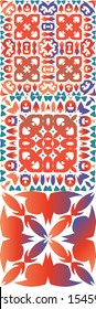 Antique mexican talavera ceramic. Creative design. Collection of vector seamless patterns. Red floral and abstract decor for scrapbooking, smartphone cases, T-shirts, bags or linens.