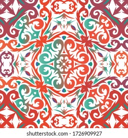 Cerámica de talavera mexicana antigua. Diseño creativo. Marco de patrón sin fisuras del vector. Decoración floral y abstracta roja para la reserva de recortes, estuches para smartphones, camisetas, bolsas o ropa de cama.
