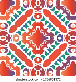 Cerámica de talavera mexicana antigua. Diseño creativo. El enrejado de patrones sin fisuras del vector. Decoración floral y abstracta roja para la reserva de recortes, estuches para smartphones, camisetas, bolsas o ropa de cama.