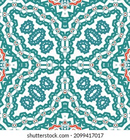 Antique mexican talavera ceramic. Creative design. Vector seamless pattern flyer. Red floral and abstract decor for scrapbooking, smartphone cases, T-shirts, bags or linens.
