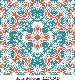 Antique mexican talavera ceramic. Creative design. Vector seamless pattern flyer. Red floral and abstract decor for scrapbooking, smartphone cases, T-shirts, bags or linens.