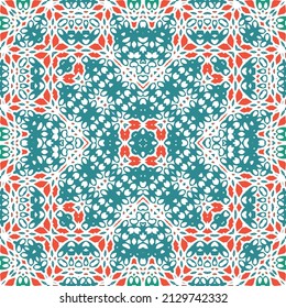 Antique mexican talavera ceramic. Creative design. Vector seamless pattern flyer. Red floral and abstract decor for scrapbooking, smartphone cases, T-shirts, bags or linens.
