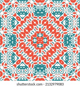 Antique mexican talavera ceramic. Creative design. Vector seamless pattern flyer. Red floral and abstract decor for scrapbooking, smartphone cases, T-shirts, bags or linens.