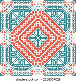 Antike mexikanische Talavera-Keramik. Kreatives Design. Vektor nahtloser Musterflyer. Rote florale und abstrakte Dekoration für Scrapbooking, Smartphone-Kisten, T-Shirts, Taschen oder Leinenbetten.