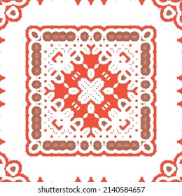 Cerámica de talavera mexicana antigua. Diseño creativo. Volante de patrones sin fisuras de vectores. Decoración floral y abstracta roja para la reserva de recortes, estuches para smartphones, camisetas, bolsas o ropa de cama.