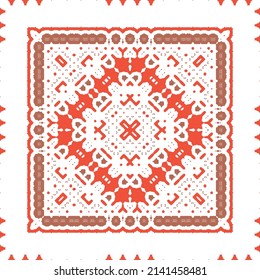 Cerámica de talavera mexicana antigua. Diseño creativo. Volante de patrones sin fisuras de vectores. Decoración floral y abstracta roja para la reserva de recortes, estuches para smartphones, camisetas, bolsas o ropa de cama.