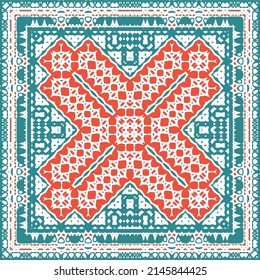 Cerámica de talavera mexicana antigua. Diseño creativo. Volante de patrones sin fisuras de vectores. Decoración floral y abstracta roja para la reserva de recortes, estuches para smartphones, camisetas, bolsas o ropa de cama.