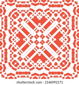 Antique mexican talavera ceramic. Creative design. Vector seamless pattern flyer. Red floral and abstract decor for scrapbooking, smartphone cases, T-shirts, bags or linens.