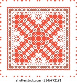Antique mexican talavera ceramic. Creative design. Vector seamless pattern flyer. Red floral and abstract decor for scrapbooking, smartphone cases, T-shirts, bags or linens.