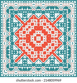 Cerámica de talavera mexicana antigua. Diseño creativo. Volante de patrones sin fisuras de vectores. Decoración floral y abstracta roja para la reserva de recortes, estuches para smartphones, camisetas, bolsas o ropa de cama.