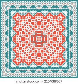 Antique mexican talavera ceramic. Creative design. Vector seamless pattern flyer. Red floral and abstract decor for scrapbooking, smartphone cases, T-shirts, bags or linens.