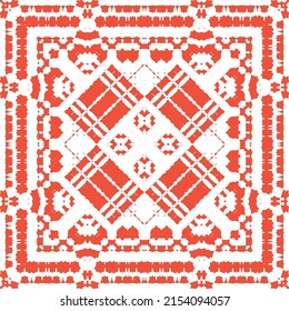 Cerámica de talavera mexicana antigua. Diseño creativo. Volante de patrones sin fisuras de vectores. Decoración floral y abstracta roja para la reserva de recortes, estuches para smartphones, camisetas, bolsas o ropa de cama.