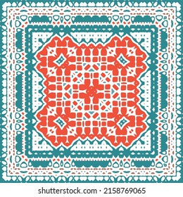 Cerámica de talavera mexicana antigua. Diseño creativo. Volante de patrones sin fisuras de vectores. Decoración floral y abstracta roja para la reserva de recortes, estuches para smartphones, camisetas, bolsas o ropa de cama.