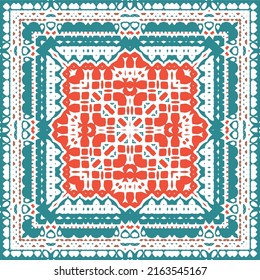Cerámica de talavera mexicana antigua. Diseño creativo. Volante de patrones sin fisuras de vectores. Decoración floral y abstracta roja para la reserva de recortes, estuches para smartphones, camisetas, bolsas o ropa de cama.