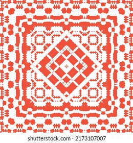 Antique mexican talavera ceramic. Creative design. Vector seamless pattern flyer. Red floral and abstract decor for scrapbooking, smartphone cases, T-shirts, bags or linens.