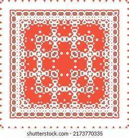 Cerámica de talavera mexicana antigua. Diseño creativo. Volante de patrones sin fisuras de vectores. Decoración floral y abstracta roja para la reserva de recortes, estuches para smartphones, camisetas, bolsas o ropa de cama.