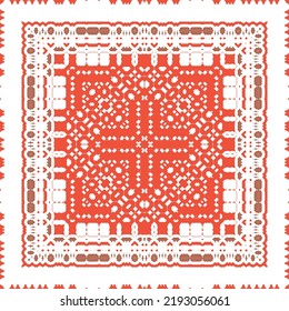 Cerámica de talavera mexicana antigua. Diseño creativo. Volante de patrones sin fisuras de vectores. Decoración floral y abstracta roja para la reserva de recortes, estuches para smartphones, camisetas, bolsas o ropa de cama.