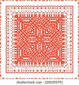 Cerámica de talavera mexicana antigua. Diseño creativo. Volante de patrones sin fisuras de vectores. Decoración floral y abstracta roja para la reserva de recortes, estuches para smartphones, camisetas, bolsas o ropa de cama.