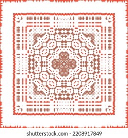 Cerámica de talavera mexicana antigua. Diseño creativo. Volante de patrones sin fisuras de vectores. Decoración floral y abstracta roja para la reserva de recortes, estuches para smartphones, camisetas, bolsas o ropa de cama.