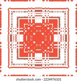 Cerámica de talavera mexicana antigua. Diseño creativo. Volante de patrones sin fisuras de vectores. Decoración floral y abstracta roja para la reserva de recortes, estuches para smartphones, camisetas, bolsas o ropa de cama.