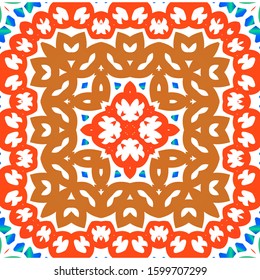 Antique mexican talavera ceramic. Fashionable design. Vector seamless pattern arabesque. Multi colored abstract background for web backdrop, print, pillows, surface texture, wallpaper, towels.