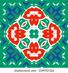 Antique mexican talavera ceramic. Fashionable design. Vector seamless pattern arabesque. Multi colored abstract background for web backdrop, print, pillows, surface texture, wallpaper, towels.