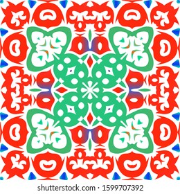 Antique mexican talavera ceramic. Fashionable design. Vector seamless pattern arabesque. Multi colored abstract background for web backdrop, print, pillows, surface texture, wallpaper, towels.