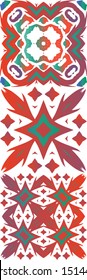 Antique mexican talavera ceramic. Geometric design. Set of vector seamless patterns. Red floral and abstract decor for scrapbooking, smartphone cases, T-shirts, bags or linens.