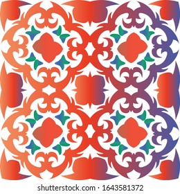 Antique mexican talavera ceramic. Geometric design. Vector seamless pattern arabesque. Red floral and abstract decor for scrapbooking, smartphone cases, T-shirts, bags or linens.