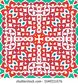 Antique mexican talavera ceramic. Graphic design. Vector seamless pattern poster. Red floral and abstract decor for scrapbooking, smartphone cases, T-shirts, bags or linens.