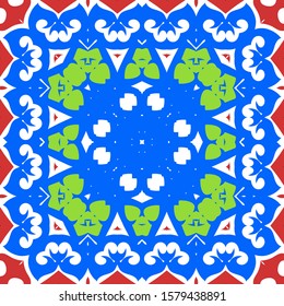 Antique mexican talavera ceramic. Graphic design. Vector seamless pattern poster. Red floral and abstract decor for scrapbooking, smartphone cases, T-shirts, bags or linens.