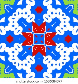 Antique mexican talavera ceramic. Graphic design. Vector seamless pattern poster. Red floral and abstract decor for scrapbooking, smartphone cases, T-shirts, bags or linens.